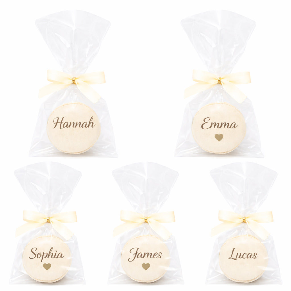 Personalisierte Macarons mit Namen als Gastgeschenke (Platzhalter)
